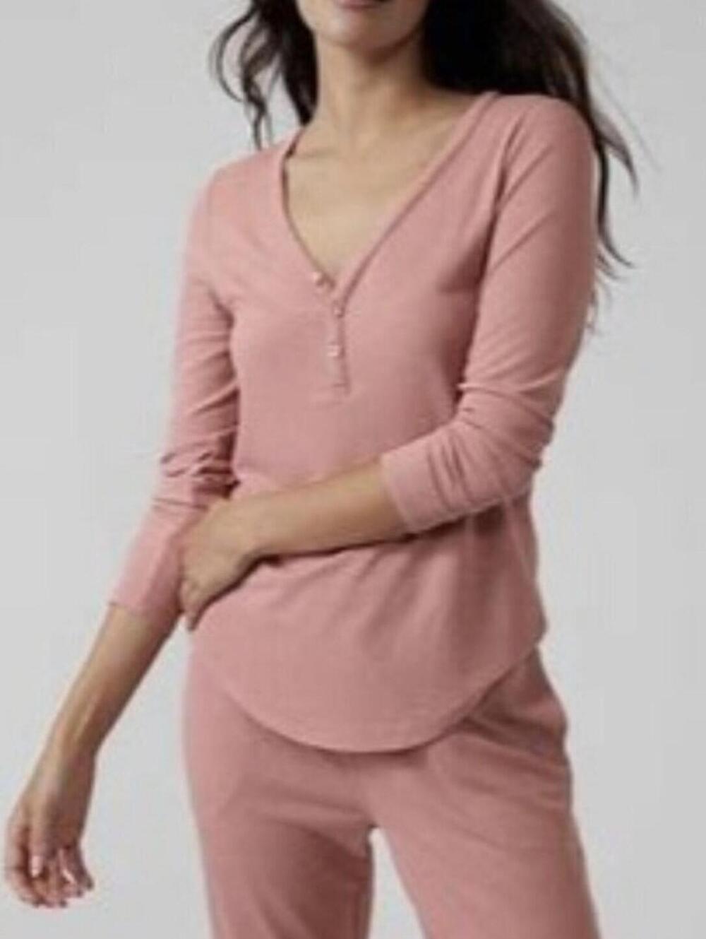 Athleta Wind Down Sleep Top, Waffle Henley Palermo Pink NWT